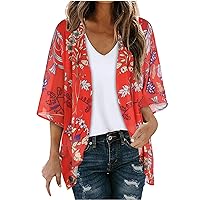 ZunFeo Summer Beach Kimonos Women Casual Floral Print Sheer Cardigan Lightweight Boho Covers Up Dressy Plus Size Trendy 2023
