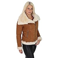 A1 FASHION GOODS Womens Genuine Sheepskin Jacket Double Face TAN Merino Shearling Aviator Coat - Alexa