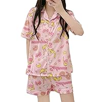 Tsukino Usagi Pajamas for Women Girls Sleepwear Loungewear Short Sleeve Shirt with Shorts 2 Piece Sets