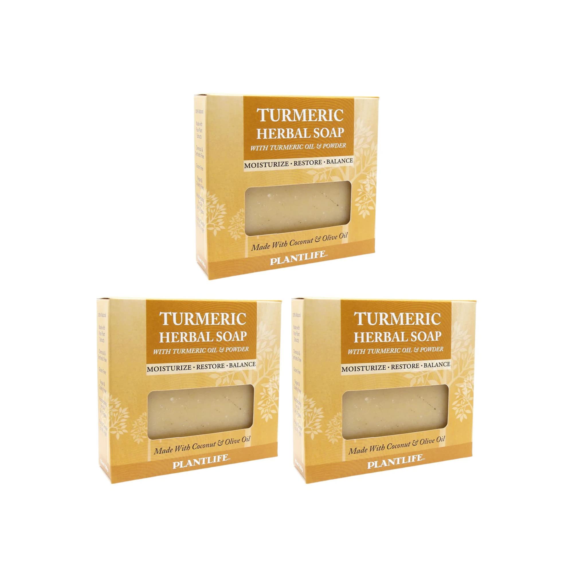 Plantlife Turmeric 3-Pack Bar Soap - Moisturizing and Soothing Soap for Your Skin - Hand Crafted Using Plant-Based Ingredients - Made in California 4.5oz Bar