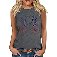 Funny American Flag Angel Wings Print Tank Tops Women 4th of July Patriotic Shirt Summer Casual Sleeveless Pullover