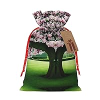 WURTON Floral Ivy Blossoms Tree Print Christmas Party Drawstring Gift Bags Supply Wedding Holiday Xmas Supplies 8.3 X 11.8 In