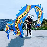 Square Exercise Dance Dragon Ribbon Streamer Printed with Dragon Tattoo, Comes with 3D Real-Like Dragon Head and Swing Rope Outdoor Dragon Poi Set