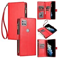 Cellphone Flip Case 2 In 1 Wallet Case Compatible With Motorola Moto G 5G/One 5G Ace/One 5G UW Ace Case With Magnetic Flip Cover [Card Slots][Wrist Strap][Detachable Crossbody Strap] Protective Case (
