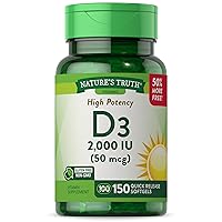 Vitamin D3 | 2000 IU | 150 Softgels | High Potency | Non-GMO, Gluten Free Supplement | by Nature's Truth