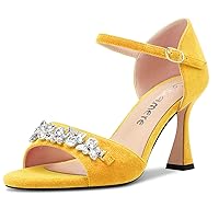Castamere Women Mid Heel Open Toe Ankle Strap Rhinestone Crystal Sandals Wedding Prom 3.3 Inches Heels