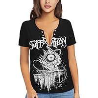Suffocation Women's V-Neck T Shirt Fashion Casual Short Sleeve Shirt Tops