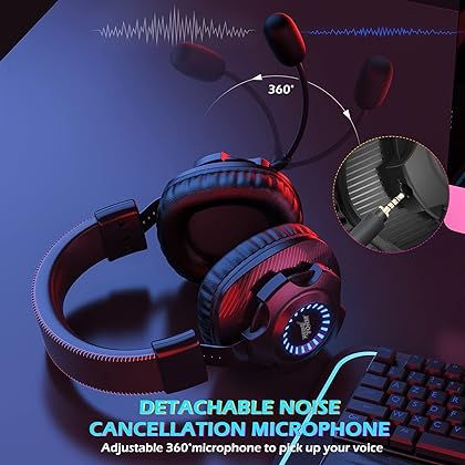 EasySMX Wireless Gaming Headset with Detachable Noise Cancelling Microphone, 2.4G Bluetooth & 3.5mm Wired Jack 3 Modes RGB Wireless Gaming Headphones for PS5/PS4/PC, Mac, Switch, Phone