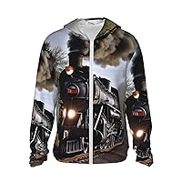 UPF50+ Steam Train Sun Protection Hoodie Jacket Quick Dry Long Sleeve Sun Shirt For Men Women