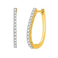 1/2 ct. T.W. Lab Diamond (SI1-SI2 Clarity, F-G Color) and 14K Gold Plating Over Sterling Silver Hoop Earrings