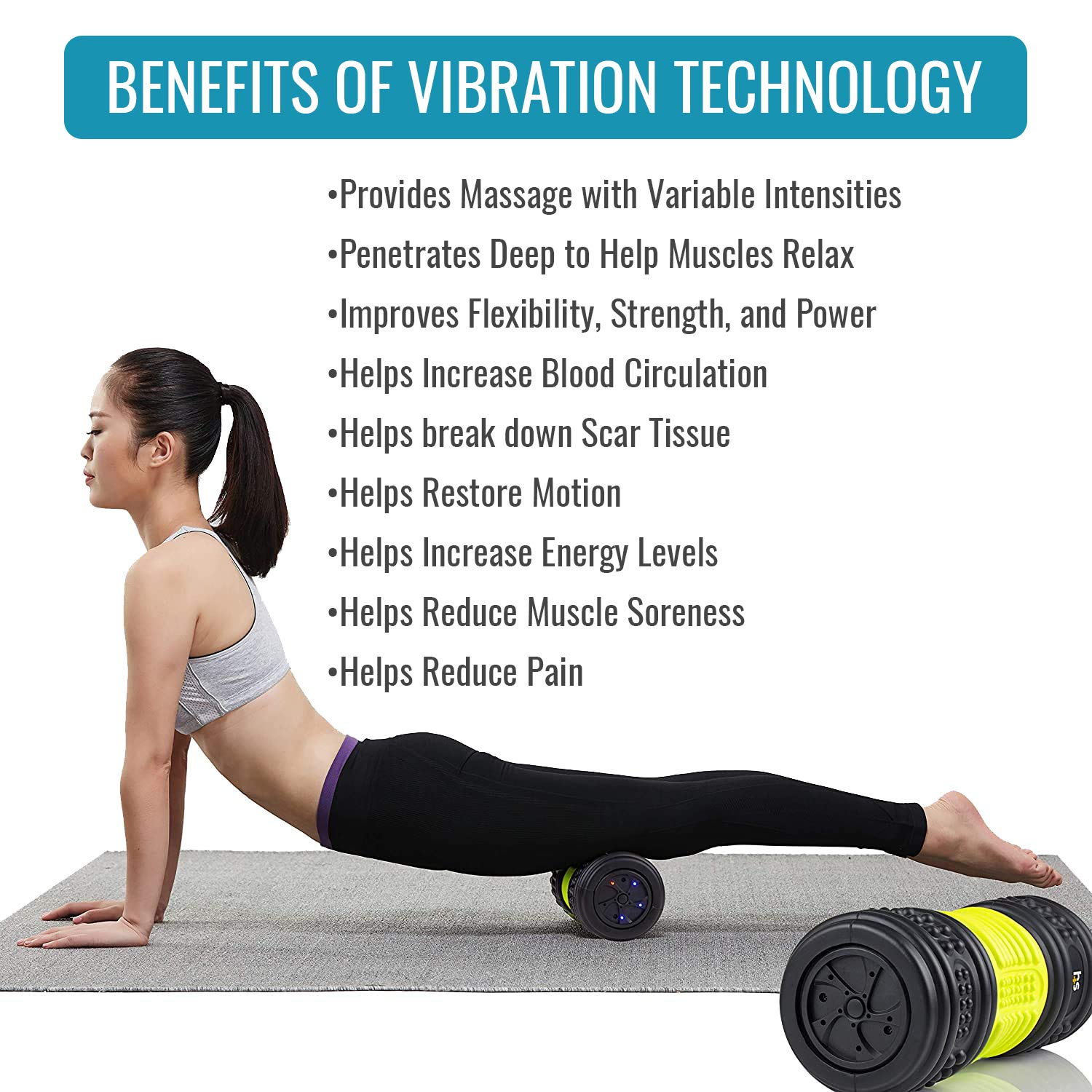 HealthSmart Vibrating Foam Roller, FSA & HSA Eligible Massage Roller and Muscle Roller for Exercise and Physical Therapy with Four Speed Vibrations and Deep Tissue Massage, Firm Density