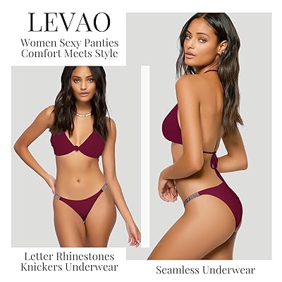 LEVAO Sexy Panties Women Thongs Letter Rhinestones G-String Low-Rise Tanga  Stretch Underwear Bikini 3 Pack S-XL 
