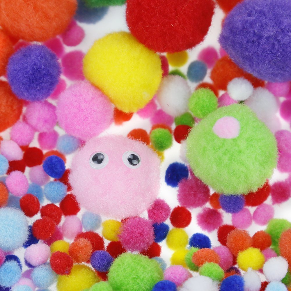 500Pcs Pipe Cleaners Craft Supplies, Including 100 Pcs Pipe Cleaners 200 Pcs Pom Poms Arts and Crafts 200 Pcs Wiggle Googly Eyes Self Adhesive, Arts and Crafts Supplies for Kids
