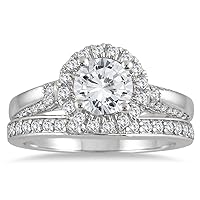 AGS Certified 1 2/3 Carat TW Diamond Halo Bridal Set in 14K White Gold (H-I Color, I1-I2 Clarity)