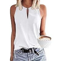 SimpleFun Womens Summer Tank Tops Keyhole Crewneck Casual Sleeveless Shirts Loose Fit Soft Basic Tanks