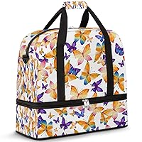 Butterfly Purple Orange Foldable Travel Duffel Bag Sports Tote Gym Bag With Shoe Compartment For Woman Man Carry On Luggage Overnight Travel Weekend Yoga Workout Bag Training Handbag