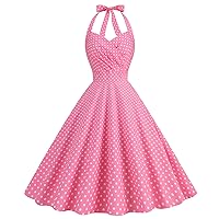 ODASDO 1950s Dresses for Women Vintage Rockabilly Retro Halter Neck/Spaghetti Straps Plaid A-line Swing Midi Dress