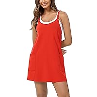 ODODOS Women's Cotton Soft Mini Dress with Pockets Strappy Racerback Cover Up Tank Dress (Shirts Not Included)