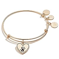 Alex and Ani Forever Touched My Heart Expandable Wire Bangle, Shiny Antique Gold Finish, Black Charm, 2 inches to 3.5 inches