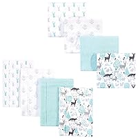 Hudson Baby Unisex Baby Cotton Flannel Burp Cloths and Receiving Blankets, 8-Piece, Linocut Woodland Neutral, One Size