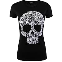 Womens Sugar Skull Flowers Shirt Rockabilly Day of The Dead