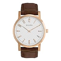 Bulova Classic Quartz Mens Watch, Stainless Steel with Brown Leather Strap, Rose Gold-Tone (Model: 97A106)