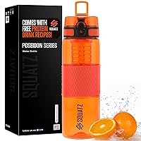 SQUATZ 24 Oz Poseidon Series Sports Water Bottle - Premium Quality Wide Mouth Gym Juice Protein Flask with Fruit Infuser Strainer, Carrying Strap, Leak Resistance, and Zero Condensation