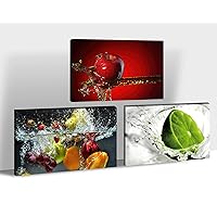 3 Pieces Kitchen Wall Art - Kitchen Canvas Art Wall Decor, Fruit Wall Art for Kitchen Decorations Wall, Cuadros para Cocina y Comedor, Colorful Fruit Artwork for Modern Restaurant Decor (12”x18”x3Pcs)