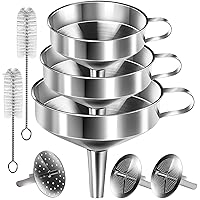 YGDZ Stainless Steel Funnel, 3PCS Kitchen Funnels for Filling Bottles Set, Large Food Grade Metal Funnel with 3pcs Removable Strainer, 2pcs Brushes, Funnels for Kitchen Use, Bottle Funnel for Liquid