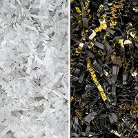 MagicWater Supply - White & Black Gold (1 LB per color) - Crinkle Cut Paper Shred Filler great for Gift Wrapping, Basket Filling, Birthdays, Weddings, Anniversaries, Valentines Day