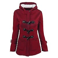 Womens Hooded Coats Fashion Horn Button Thicken Fleece Coat Warm Sherpa Lined Parkas Jacket Winter Casual Outerwear