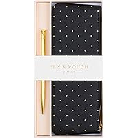 Eccolo Black Ink Gold Pen and Black Zippered Pouch with Gold Stamped Polka Dot Design 8