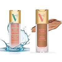 Veil Cosmetics | 1 Sunset Skin Liquid Foundation + 1 Sunset Light 3-in-1 Primer | 4G | Buildable Coverage, Lightweight & Brightening | Serum, Mixing Base, Primer | Water-Resistant | Vegan