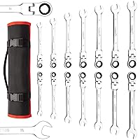 14-Piece Flex-Head Ratcheting Wrench Set, Combination Wrench Set, 72 Tooth, Metric, Size Covers 8-16 mm, CR-V Steel, with Rolling Pouch for Truck/Garage Projects