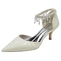 Womens Ankle Strap with Rhinestones Kitten Heels Wedding Pumps Lace Brial Shoes Dress Party Daily 6CM
