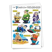NobleWorks - 1 Father's Day Greeting Card Funny - Humor Dad Card from Son, Daughter, Notecard for Dad, Pa, Pop, Daddy, Stepfather with Envelope with Envelope - Fatherhood Dwarves 0302