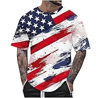 Bleached Style Men's American Flag T-Shirts Short Sleeve Crewneck Tee Tops Casual 4th of July Day Patriotic Shirts