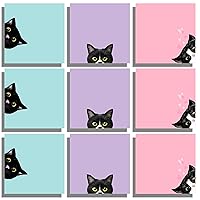 9 Pads Black Cat Sticky Notes Set 3x3in Humor Notebook, Self-Stick Note Pads Super Adhesive Memo Pads Cute Note Card for Cat Lover Gift, Teacher Office and School Supplies