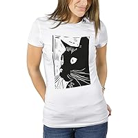 Black Cat Shirt Cute Print Tshirt Womens Tee