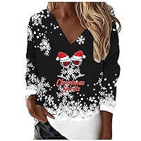 Christmas Oversized Tops Women Snowflake/Reindeer/Christmas Tree Plaid Round Neck Blouse Activewear Cute Sweater