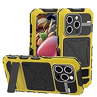 Shockproof Case for iPhone 15 Pro Max/15 Pro/15 Plus/15, Metal Anti-Scratch Case with Kickstand Full Body Shockproof Lens Protective Cover,Yellow,15 6.1''