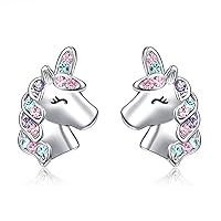 Silver Unicorn Stud Earrings for Little Girls Hypoallergenic CZ Unicorn Lovely Gifts for Daughter Birthday Party