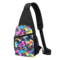 BREAUX Colorful Roller Skates Crossbody Chest Bag, Casual Backpack, Small Satchel, Multi-Functional Travel Hiking Backpacks