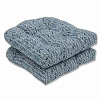 Pillow Perfect Outdoor/Indoor Herringbone Ink Tufted Seat Cushions (Round Back), 2 Count (Pack of 1), Blue