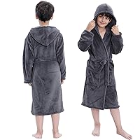 Hooded Herringbone Boy's Fleece Soft Spa Kimono Long Robe, Kids Comfy Sleepwear Bathrobe