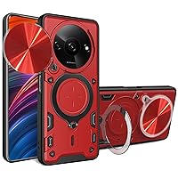 Ysnzaq Armor Case for Xiaomi Redmi A3, Lens Sliding Phone Cover with Magnetic Coil Bracket for Xiaomi Redmi A3 CQ Red