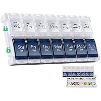 MERICARGO Weekly Pill Organizer 2 Times a Day, Easy Fill Large Pill Box 7 Day, Am Pm Medicine Organizer, Push Button Daily Pill Case for Vitamin, Fish Oil, Supplements