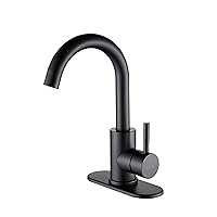 Wet Bar Sink Faucet Stainless Steel One Hole 360 Swivel Bar Mixer with 3 Hole Cover Deck Plate Small Modern Single Handle Kitchen Tap for Bath Bathroom Sink Prep Sink,Matte Black …