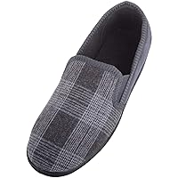 Mens Traditional Slip On Cotton Check and Velour Slippers with Twin Gusset