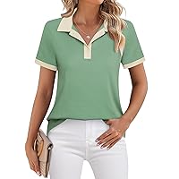 Vivilli Women's Short Sleeve Blouses Work Shirts for Office Cotton Businee Casual Polo Tops